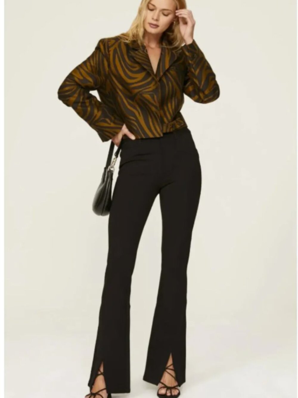 PAIGE Winona Split Front Flare Pant in Black - Size 26